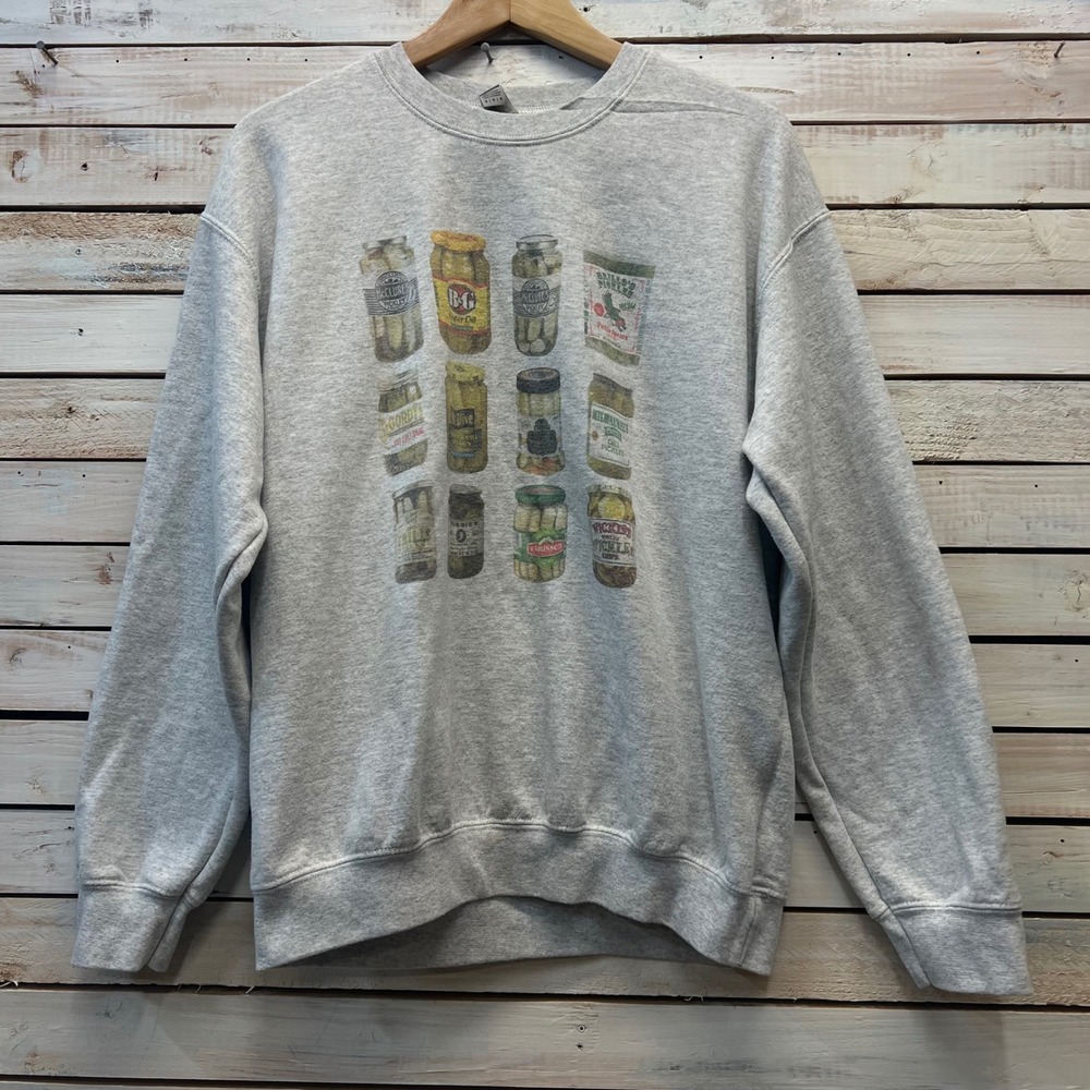 Vintage Pickle Graphic Sweatshirt Food Print Crewneck Normcore Size M